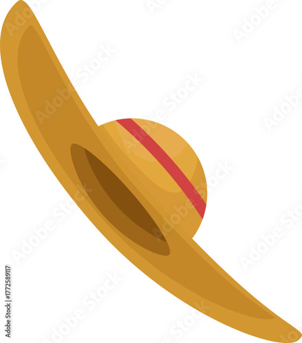 Classic straw hat with red band vector illustration. Summer fashion accessory for beach, vacation, and sun protection.