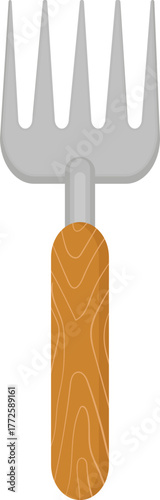Gardening Hand Rake Illustration with Wooden Handle - Small Garden Tool for Horticulture Activities