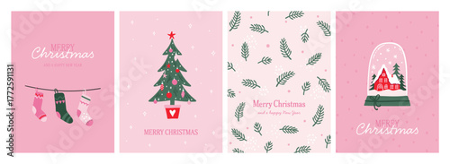 Cute hand drawn set of Christmas Cards, lovely designs, trendy illustrations for season banner, poster, cover - vector