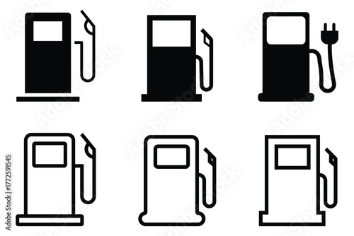 Gas Station icon set. Fuel, gas, charging station icons. Pump petrol symbols. Fuel pump logo. Vector illustration.