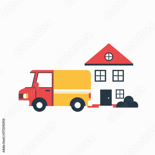 Delivery truck parked near a house ready for unloading packages.