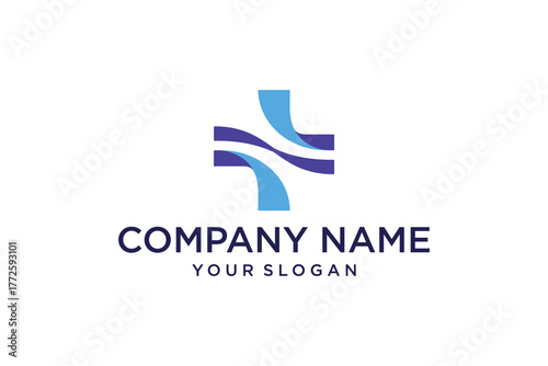 Modern Abstract Blue Medical Plus Sign Logo Design
