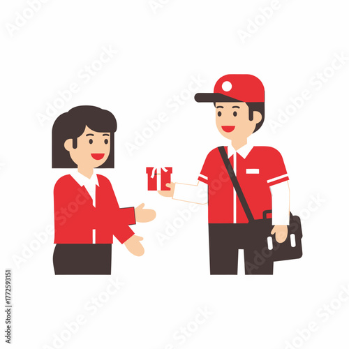 Delivery man handing over packages to a smiling woman.