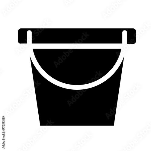 Black and white vector bucket icon symbolizing storage, cleaning, or farming. Ideal for agricultural, household, or construction visual