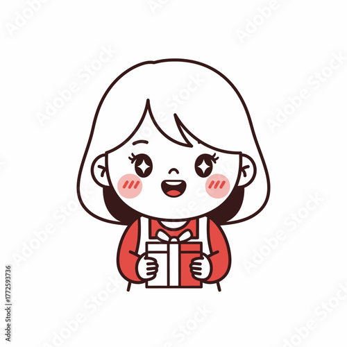 Happy girl holding a gift box with a big smile and excitement.