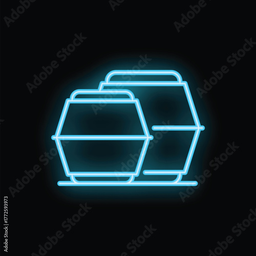 Blue glowing neon sign depicting two cable car cabins on black background