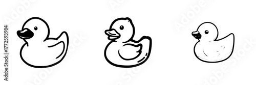 A yellow rubber duck icon is depicted in isolation on a white background as a flat cartoon character, embodying a cute and modern bird in clip art form