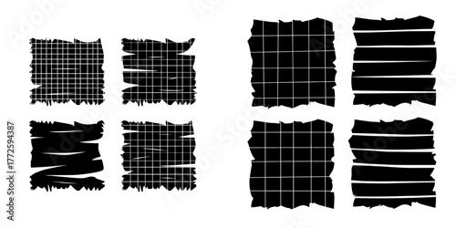 Torn and ripped paper sheets featuring a checkered grid pattern and frayed edges are available for design use