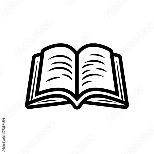A simple line art illustration of a book with open pages is available as an icon, suitable for use in logos and icons that feature a book with open pages