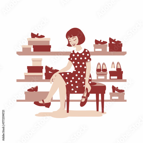 Woman trying on shoes in a shoe store.