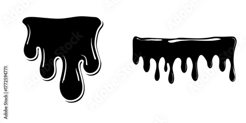 Modern realistic illustration of brown paint drops and seamless molten choco dessert frame isolated on transparent background with melting chocolate border