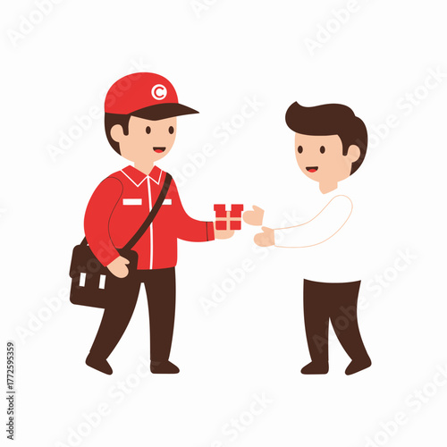 Delivery Man Giving Package to Customer Illustration.