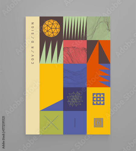 Abstract geometrical pattern. Mosaic. Art composition. Cover design template. Vector illustration for brochure, planner, diary, notebook or notepad.