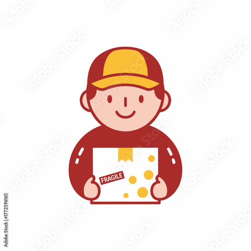 Delivery Man Holding Fragile Package with Care and a Smile.