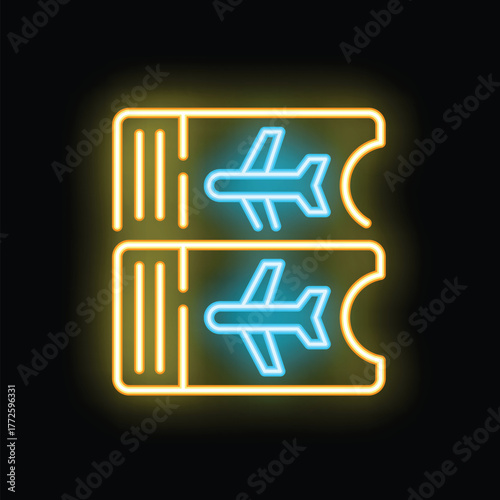 Neon sign illustrating airplane tickets, symbolizing travel arrangements and the excitement of upcoming journeys