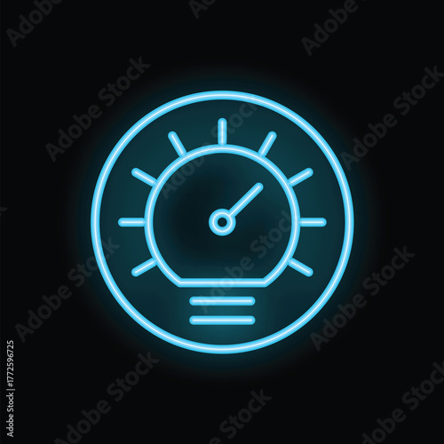 Neon speedometer with glowing blue light showing maximum speed