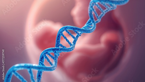 DNA on fetal background, highlighting genetic development, World Health Day