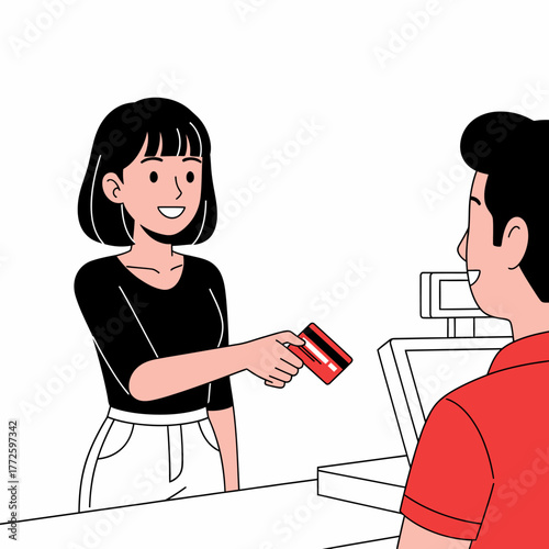 Woman Paying with Credit Card at Checkout Counter.