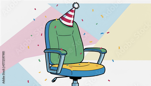 Work chair with festive hat, illustration 