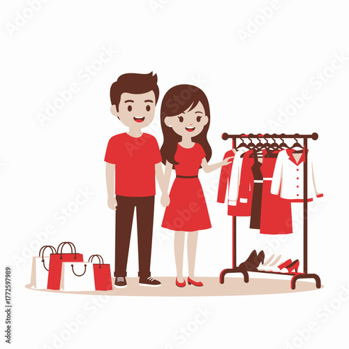 Couple Shopping for Clothes at a Store.