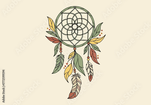 Dreamcatcher with Feathers and Leaves A Symbol of Protection and Dreams.