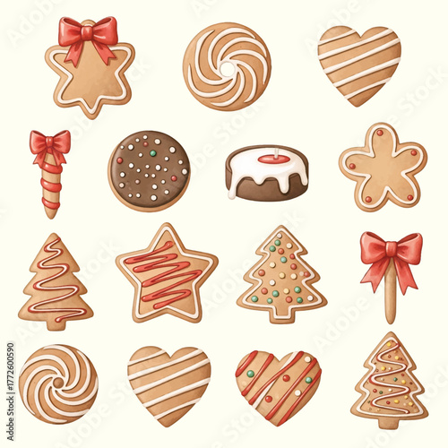 Cute Christmas Gingerbread Cookies and Heart Shaped Biscuits Set