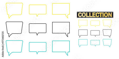 Outline Speech Bubble or Thought Balloon Icons in Multiple Colors, Communication Element Set