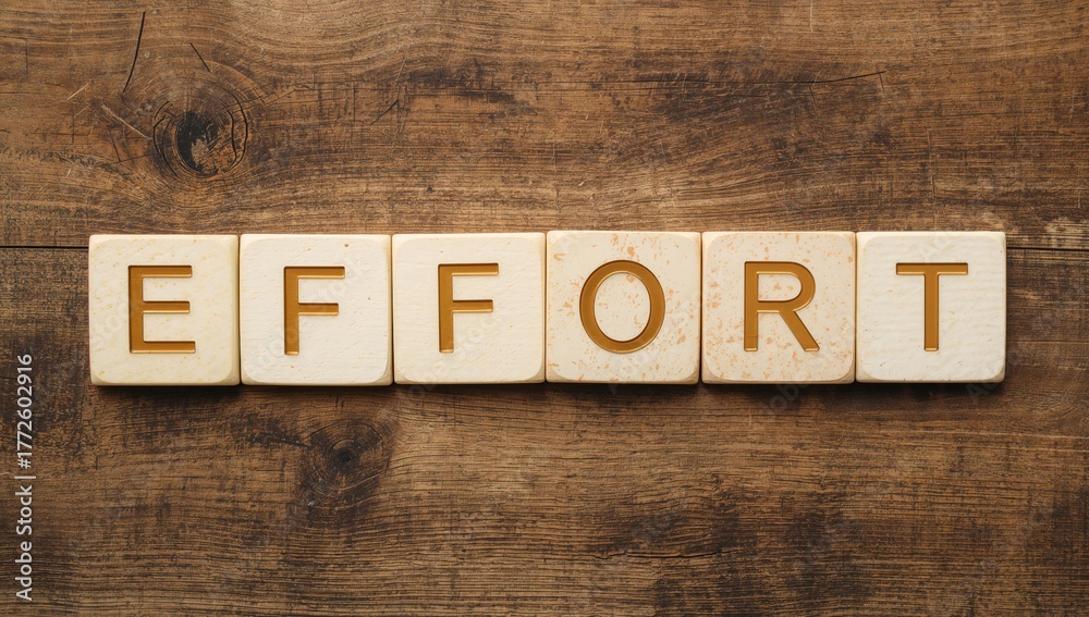Fototapeta premium Effort displayed on wooden tiles, focus on craftsmanship
