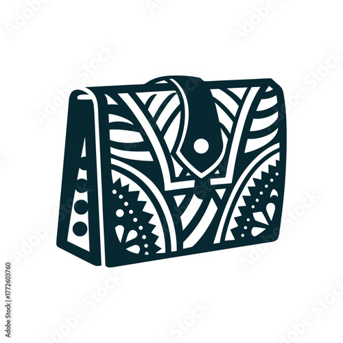 Stylish Handbag Silhouette with Geometric Pattern A green shopping bag side gusset folds simply inward