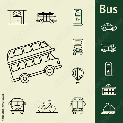 Collection of vector line icons transportation vehicles and public transport modes vector