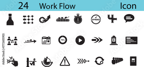 A comprehensive set of minimalist icons illustrating core operations processes and workflow management. Perfect for business consulting, project management tools, and corporate training mater