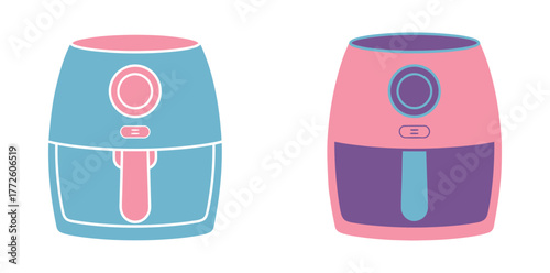 air fryer line icon set in black color. kitchen air fryer vector symbol in fill and outlined style.
