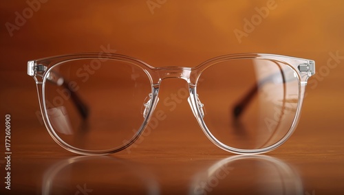 Glasses on a wooden surface, ideal for a focused workspace background