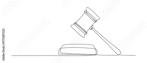 Law judge hammer continuous line illustration. Judge doodle sketch. Hand drawn vector one line icon