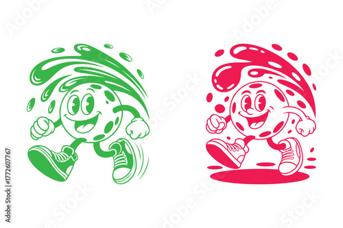 Fun Cartoon Running Character Mascot Design in Red and Green Vector Illustration