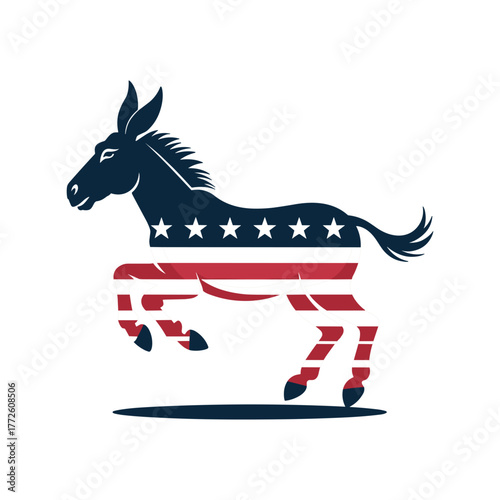Democratic Party Donkey Symbol in American Flag Colors USA Politics Illustration
