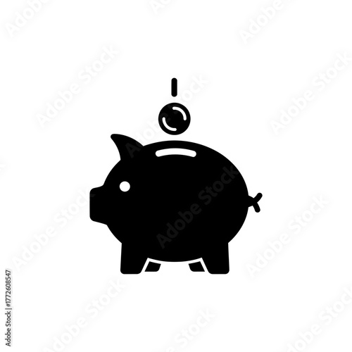 Piggy bank receiving coin representing financial savings and investment on white surface, symbolizing security and growth.