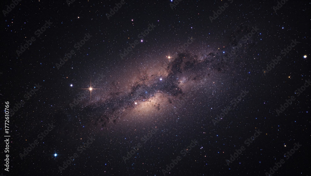 Fototapeta premium Galaxy filled with stars and planets in a dark sky, showcasing stardust and vibrant shining stars, universal setting