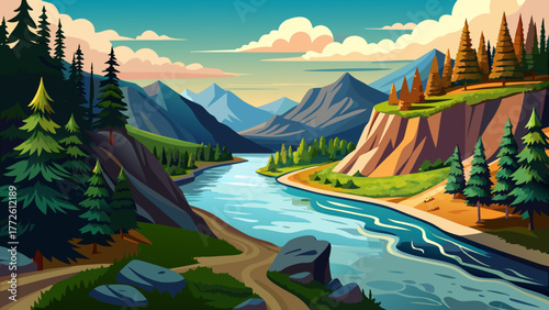 Very beautiful view of the Coeur d'Alene River winding past the Black Rock Trailhead and the scenic Trail of the Coeur d'Alenes near Cataldo, Idaho, along the White Pine Scenic Byway.