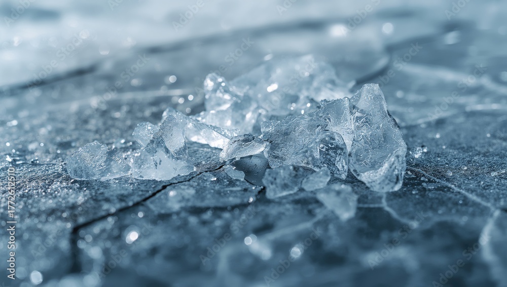 Obraz premium Cracked surface of frozen ice, showcasing seasonal change