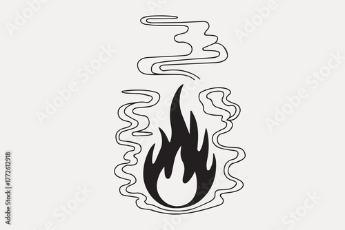 Stylized fire and smoke icon illustration, minimal flame and fumes element