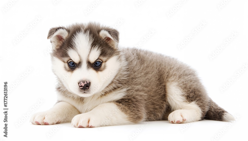 Fototapeta premium 20-day-old Siberian Husky puppy on a white backdrop