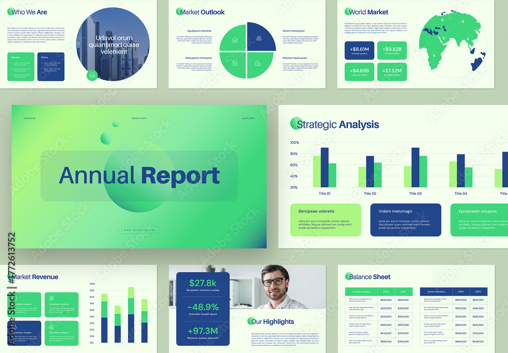 Modern Corporate Annual Report Presentation with Financial Infographics ...