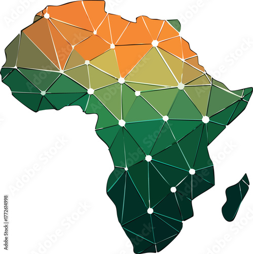Abstract geometric map of Africa representing a network of digital connections and technological growth
