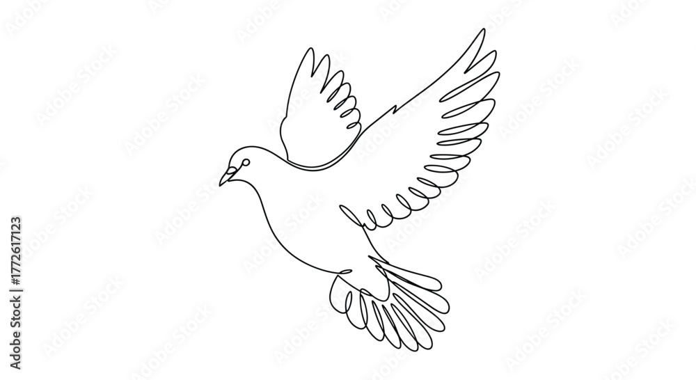 Obraz premium Elegant continuous line drawing of a dove in flight, symbolizing peace and freedom with a minimalist aesthetic.