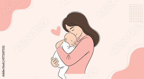 A loving mother gently cradles her sleeping baby, sharing a tender moment of connection and warmth, showcasing the beautiful bond of motherhood.