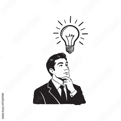 Man thinking about bright light bulb idea concept