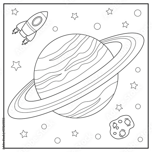 black and white saturn for coloring book	