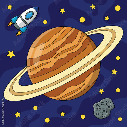 Saturn Planet and Rocket.