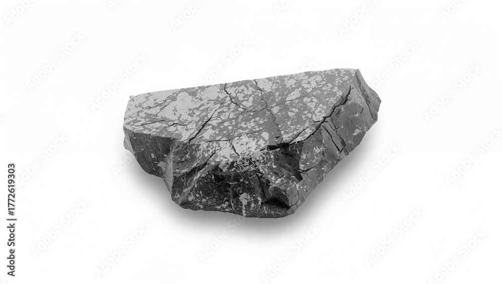 Fototapeta premium Basalt rock specimen isolated on a white background, geological study focus